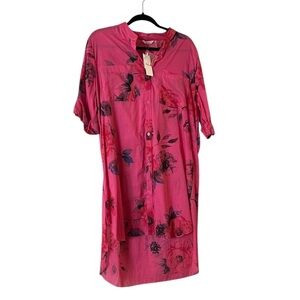 NWT DALIN hot pink & navy blue floral lightweight cotton kurta tunic M